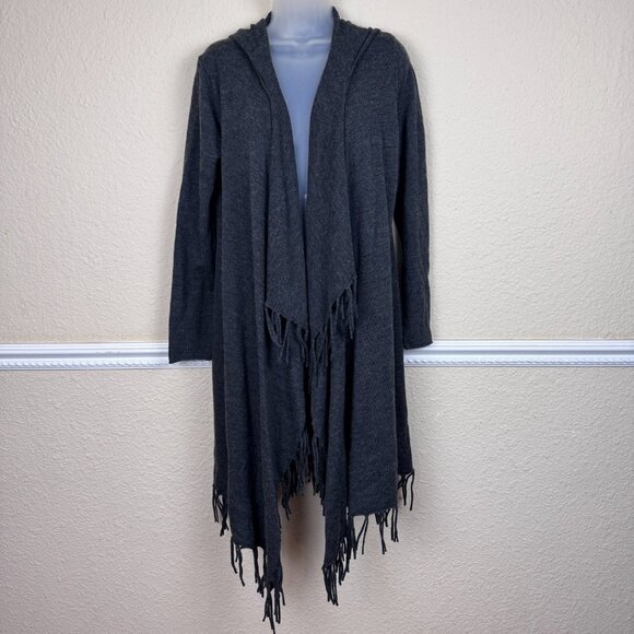 Kenar Women's Large Wool Blend Cardigan Hooded Knotted Fringe Lagenlook Duster - Picture 1 of 9